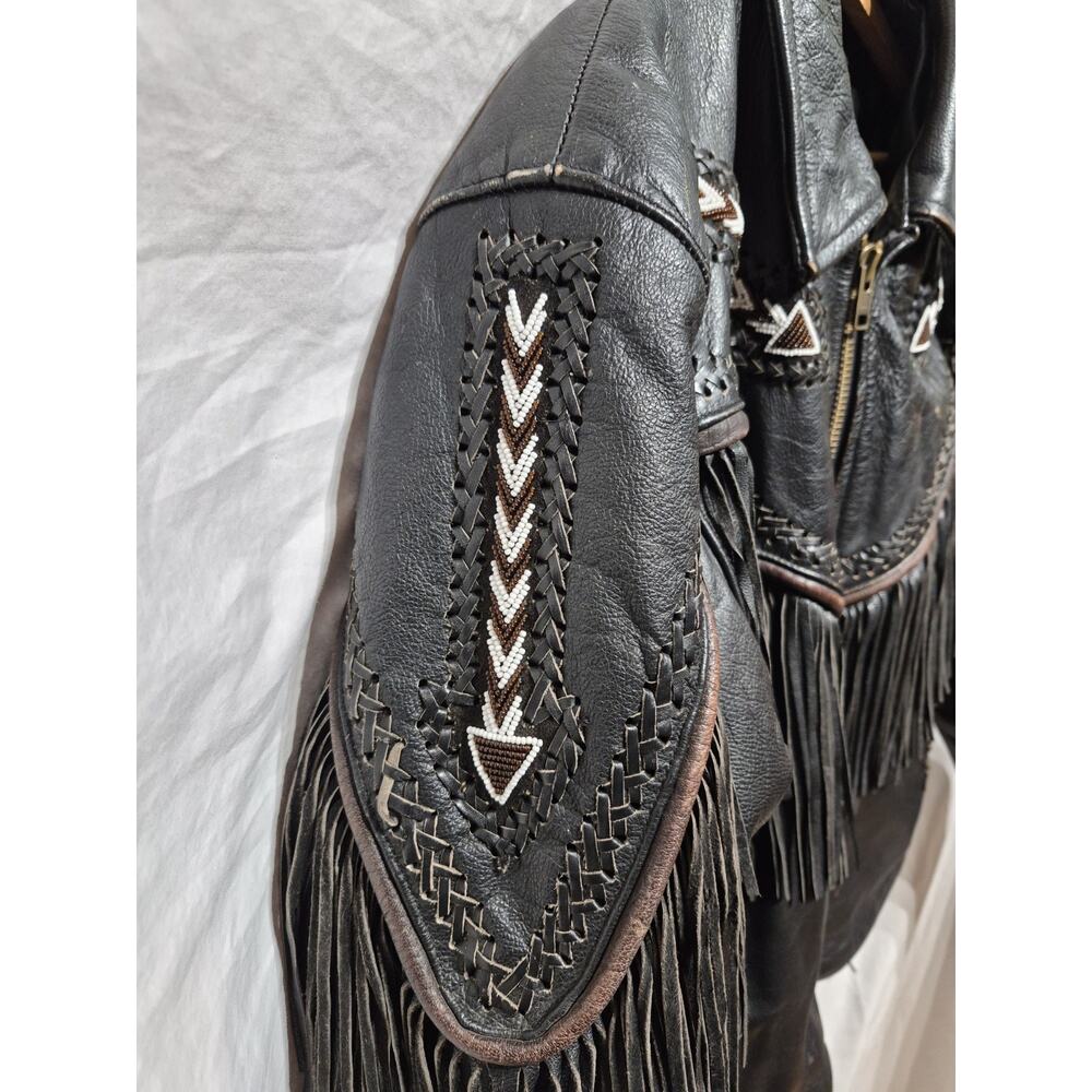 Womens Leather Jacket Fringe Stitching Bead Size 22 With Removable Liner Western - Picture 2 of 16
